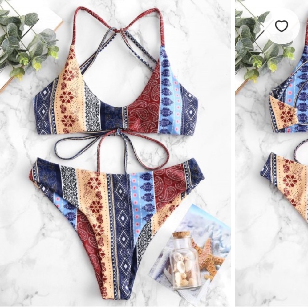 Zaful paisley / floral pattern boho bikini set S